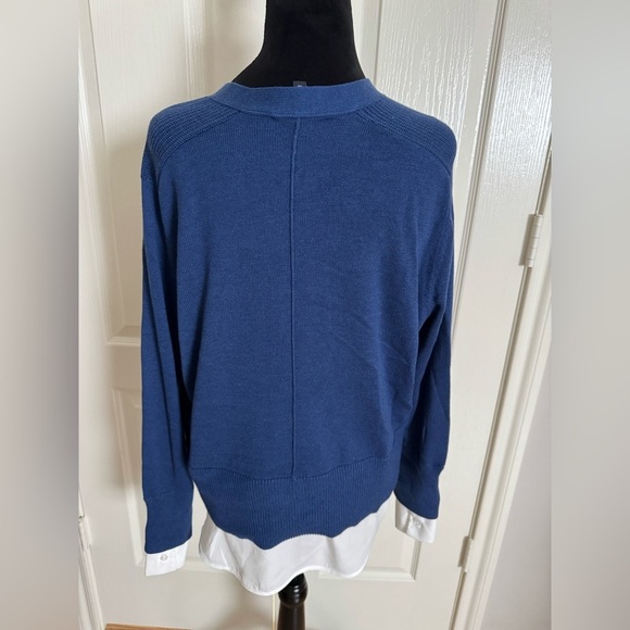 KAREN KANE Cashmere Blend Mixed Media Twofer Layered Look Sweater in Blue NWT - Picture 5 of 12